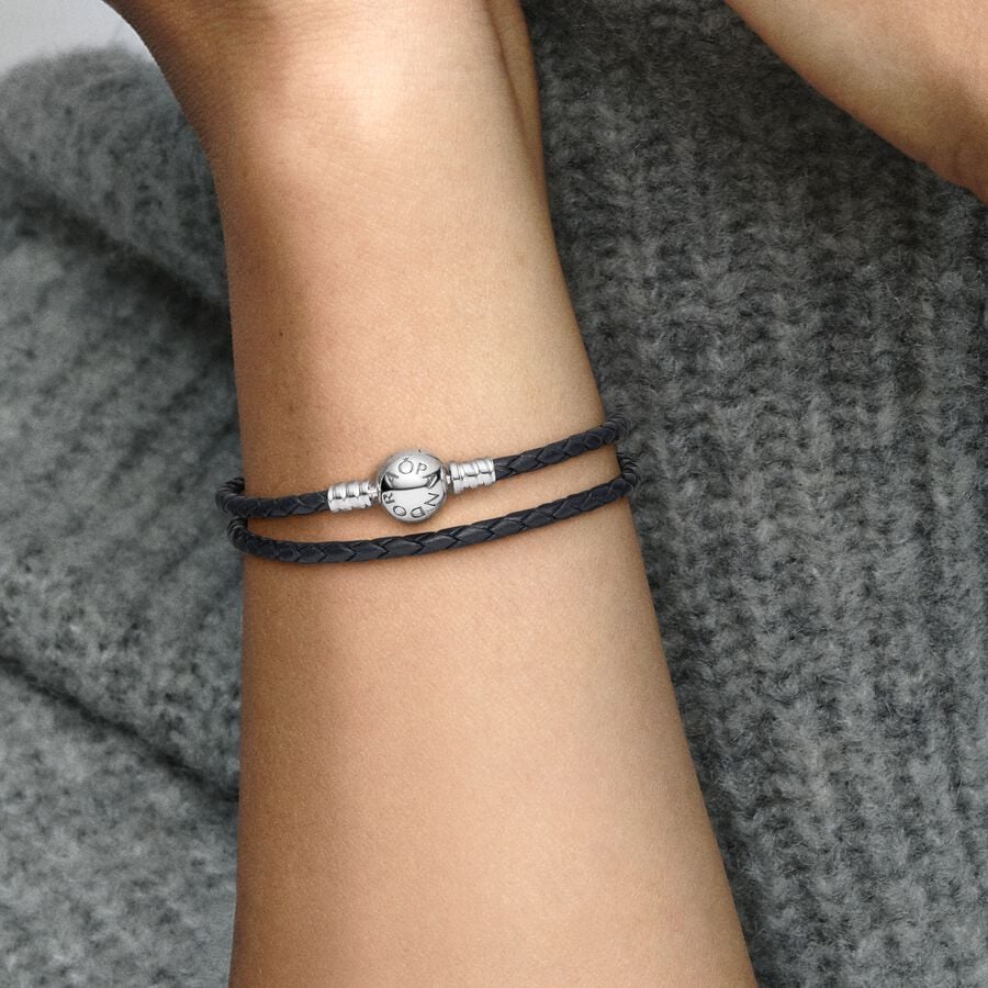 Pulsera de cuero trenzado doble Moments