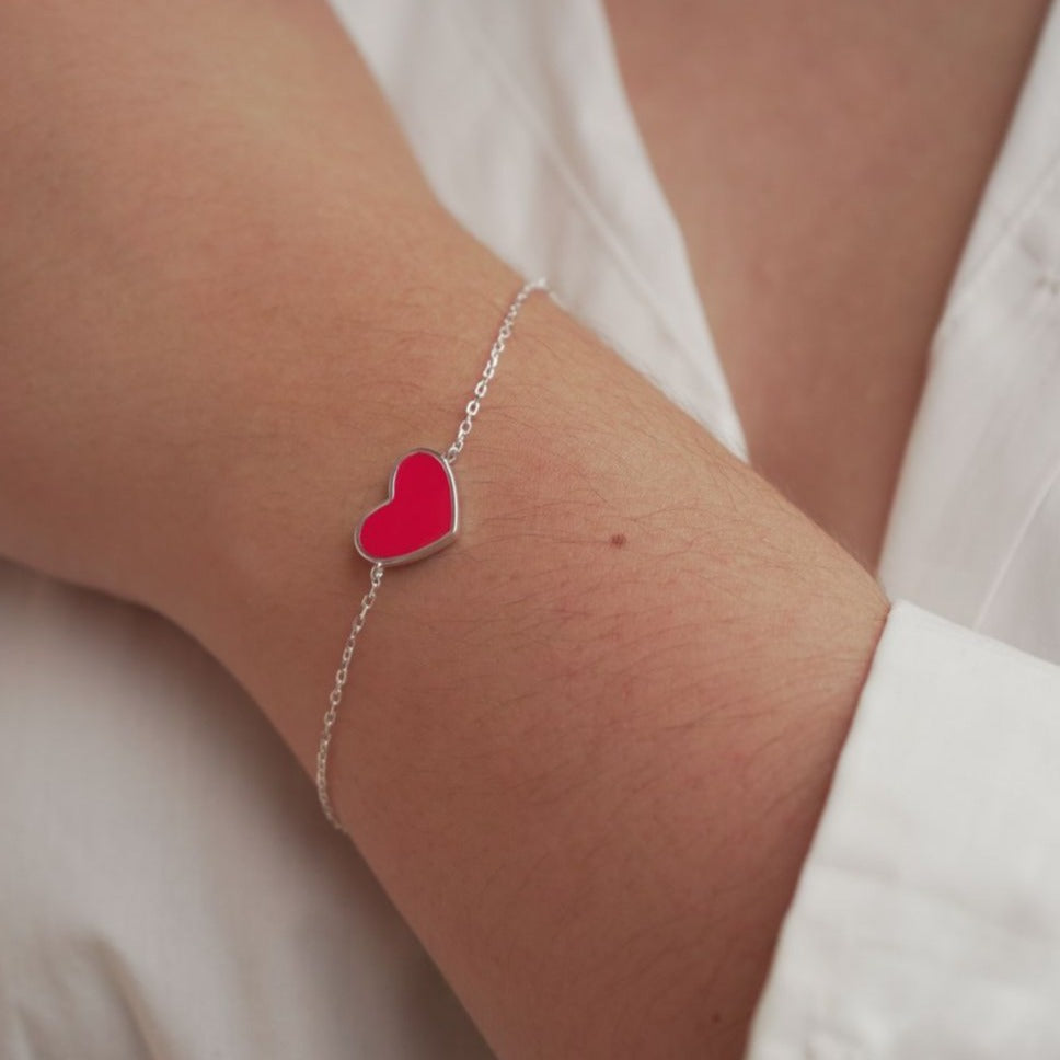 PULSERA CORAZON ROJO PLATA 925