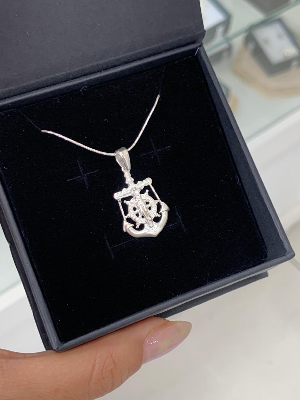 DIJE ANCLA Y TIMON, GRANDE, PLATA 925